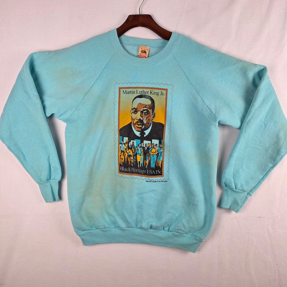 Vintage Fruit of the Loom MLK Jr Black Heritage Stamp Sweatshirt XL Blue